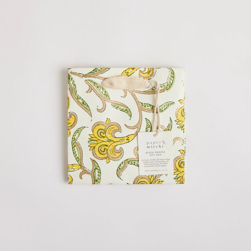Block Print Gift Bag, Yellow Flower, Small