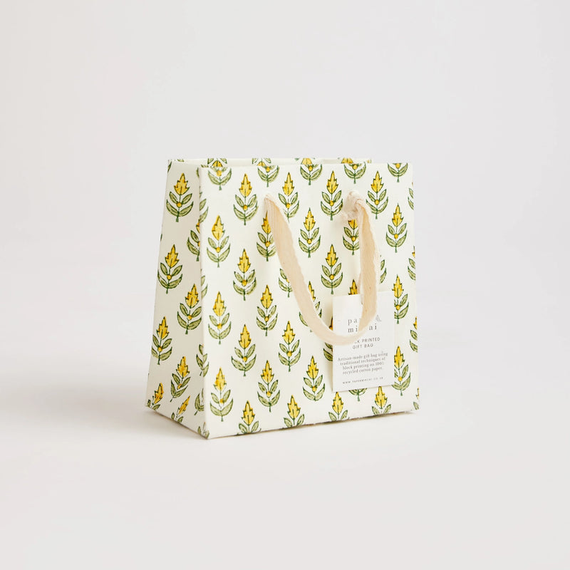 Block Print Gift Bag, Yellow Flower, Small