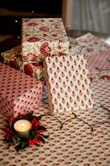 Block Print Gift Wrap, Red Buti Flower
