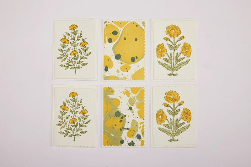 Block Print Notecard Set, Yellow Flower