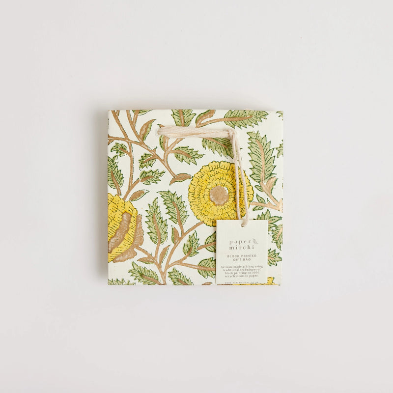 Block Print Gift Bag, Yellow Flower, Small