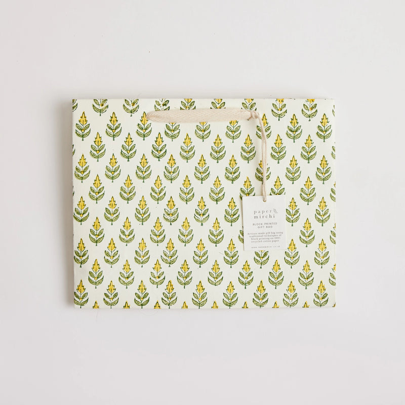 Block Print Gift Bag, Yellow Flower, Medium