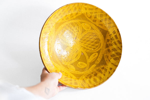 Antique Folk Art Painted Earthenware Bowl