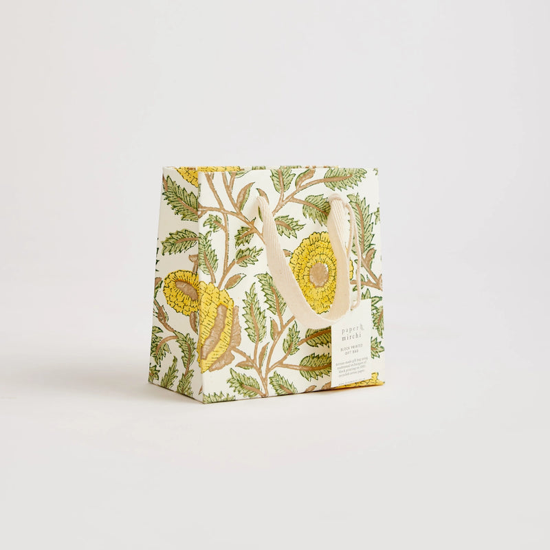 Block Print Gift Bag, Yellow Flower, Small