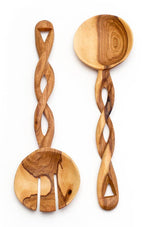 Olive Wood Spiral Salad Servers