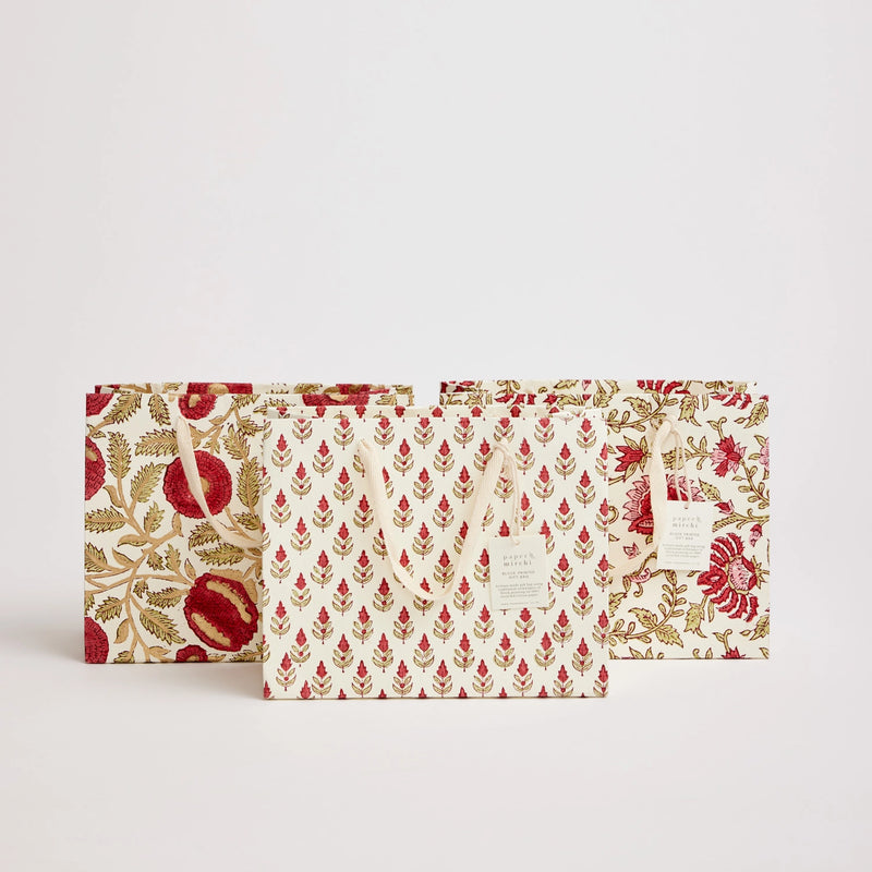 Block Print Gift Bag, Red Flower, Medium