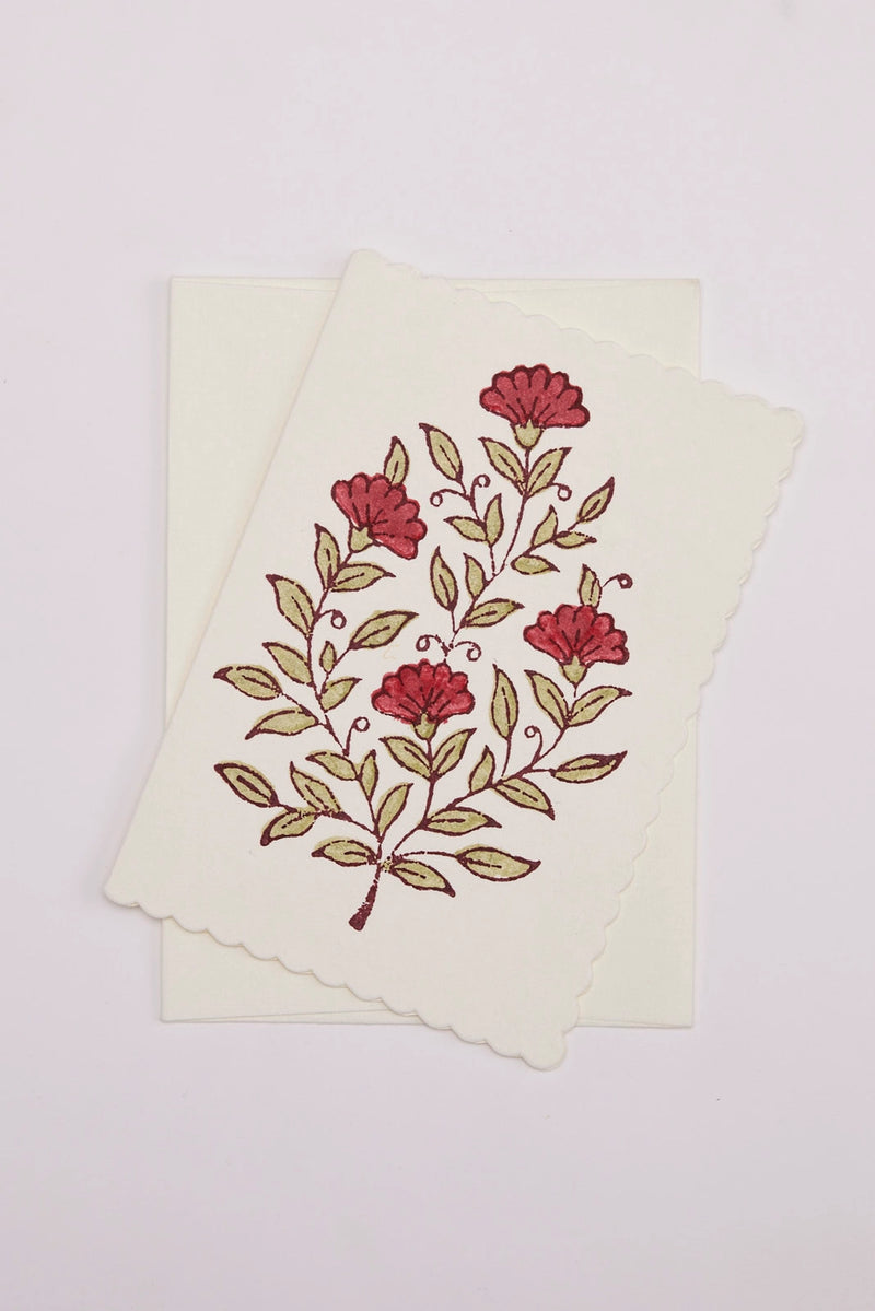 Block Print Notecard Set, Red Flower