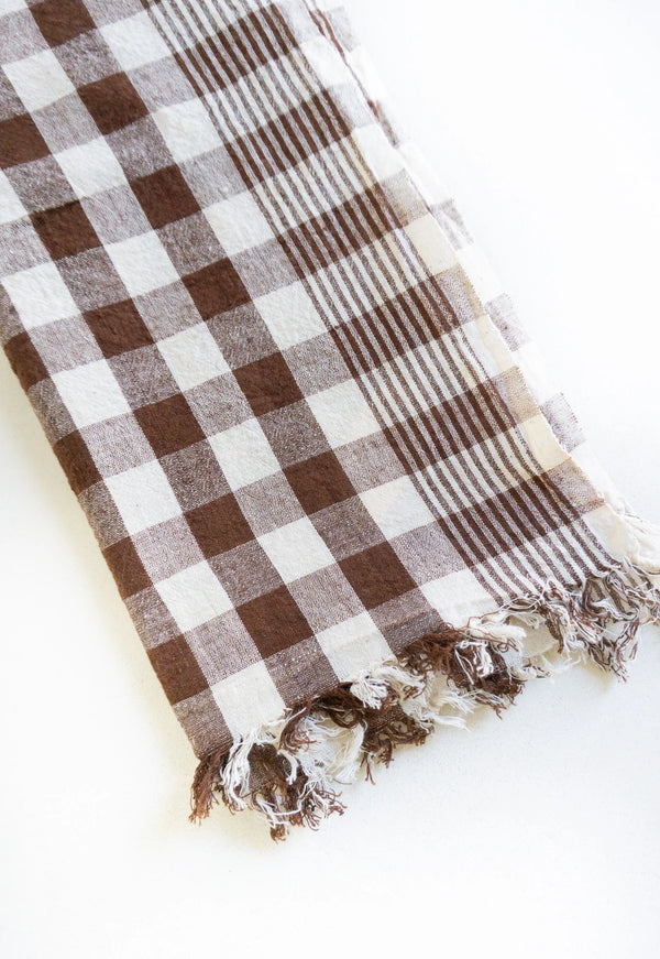 Natural Brown Check Kitchen Towel