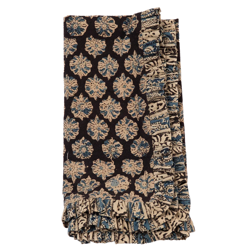 Anika Block Print Napkins, Black Navy Floral, Set of 4