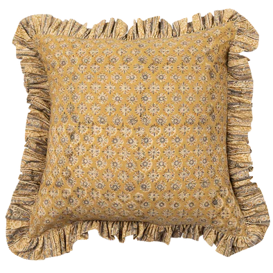 Anika Block Print Pillow, Mustard Floral, 22x22