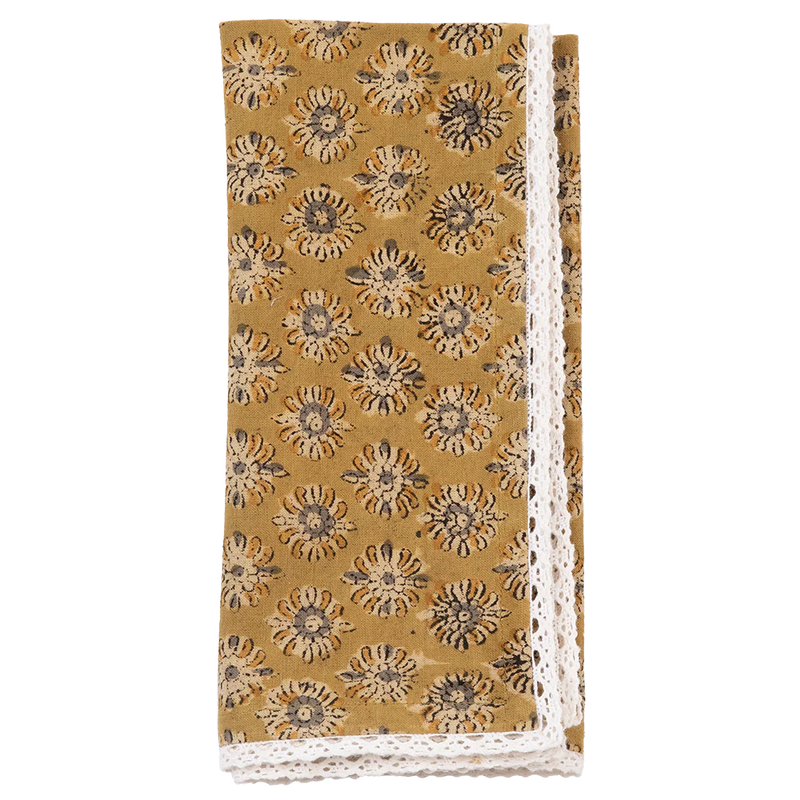 Anika Block Print Tablecloth, Mustard Floral