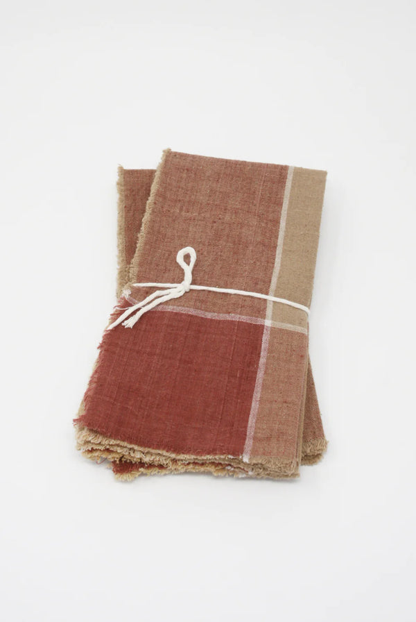 Natural Dye Napkin Set, Brown / Red Plaid
