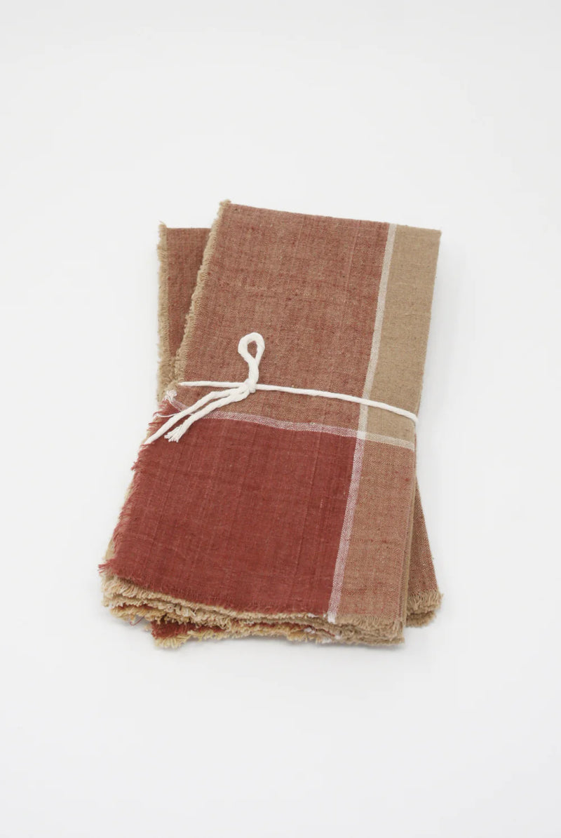 Natural Dye Napkin Set, Brown / Red Plaid