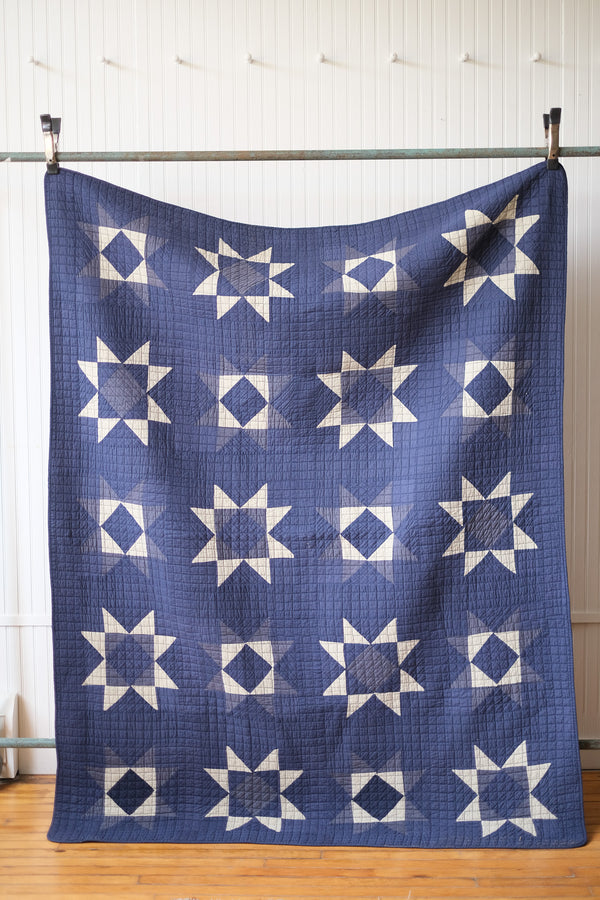 Patchwork Quilt, Navy White Star Pattern