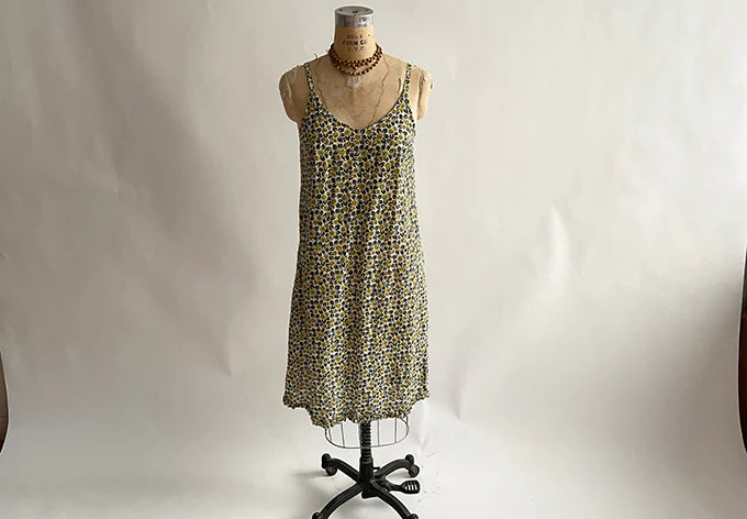 Slip Dress, Block Print Fruit