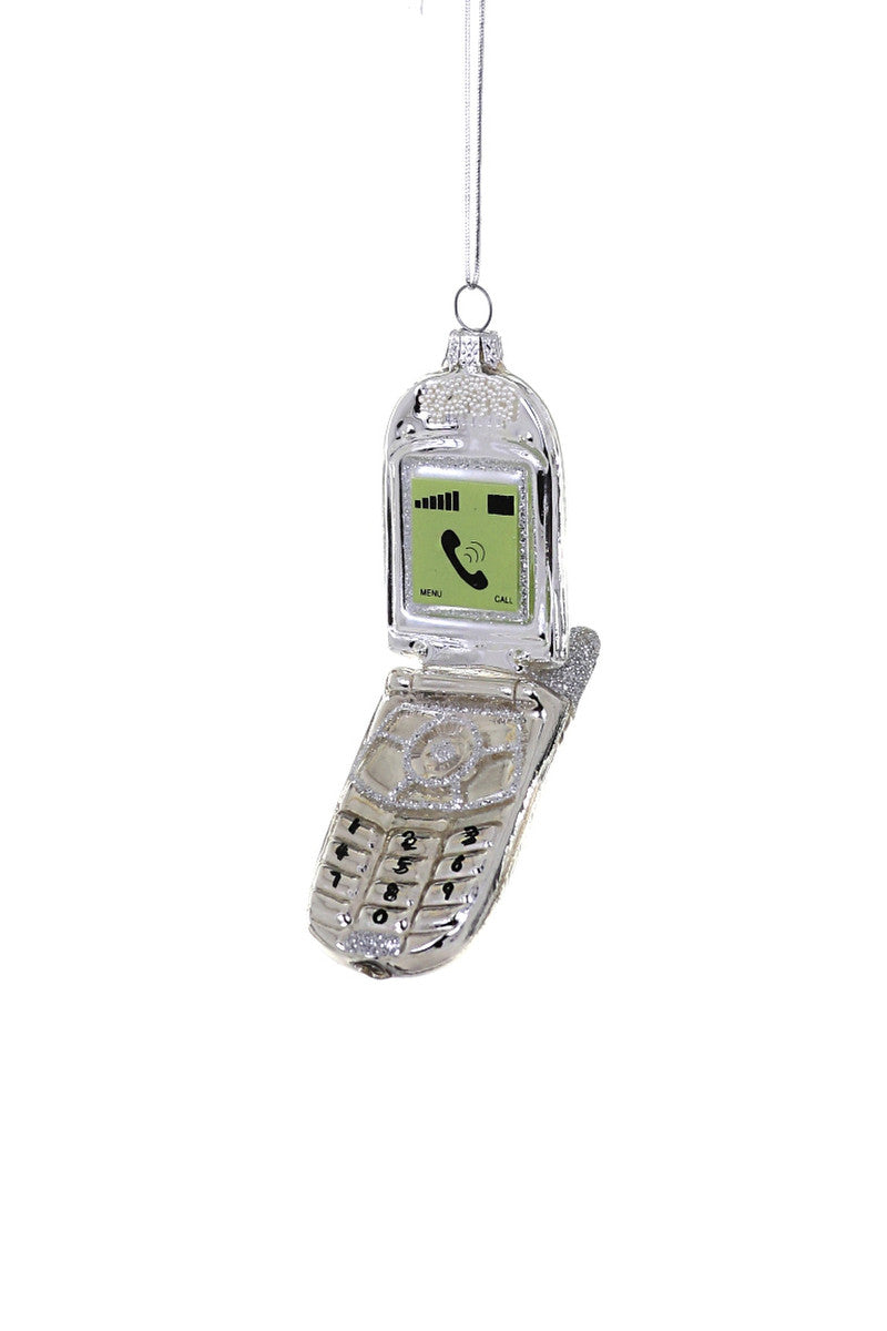 Silver Flip Phone Ornament
