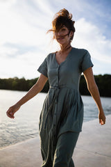 June Dress in Sage Green Linen/Cotton
