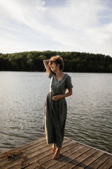 June Dress in Sage Green Linen/Cotton