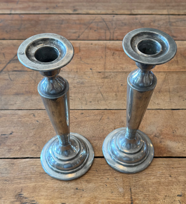 Antique Pewter Candle Sticks - Set of 2