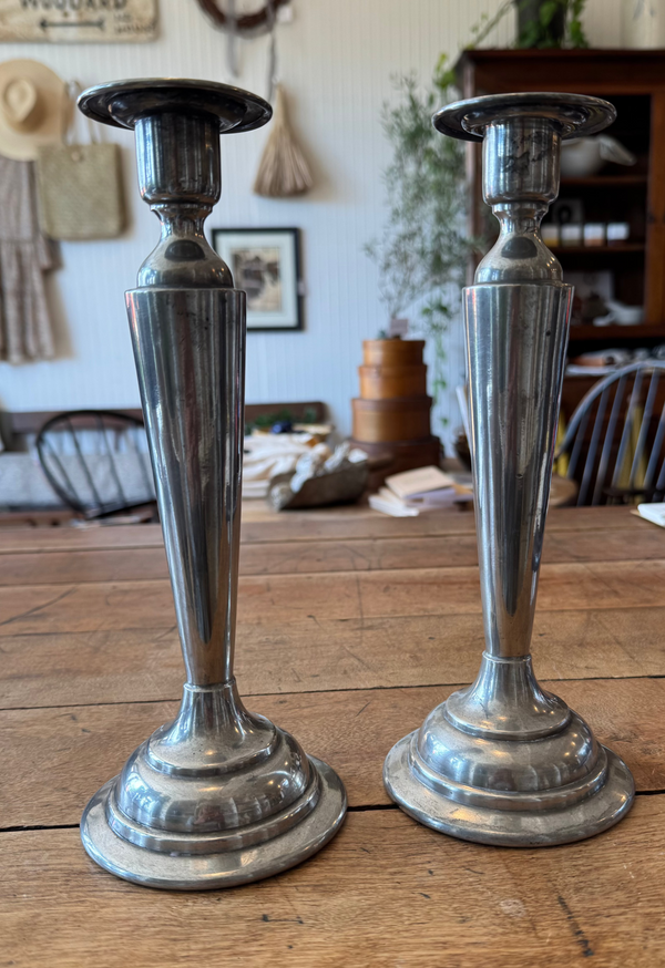 Antique Pewter Candle Sticks - Set of 2