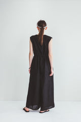 Black Linen Button Front Jumpsuit