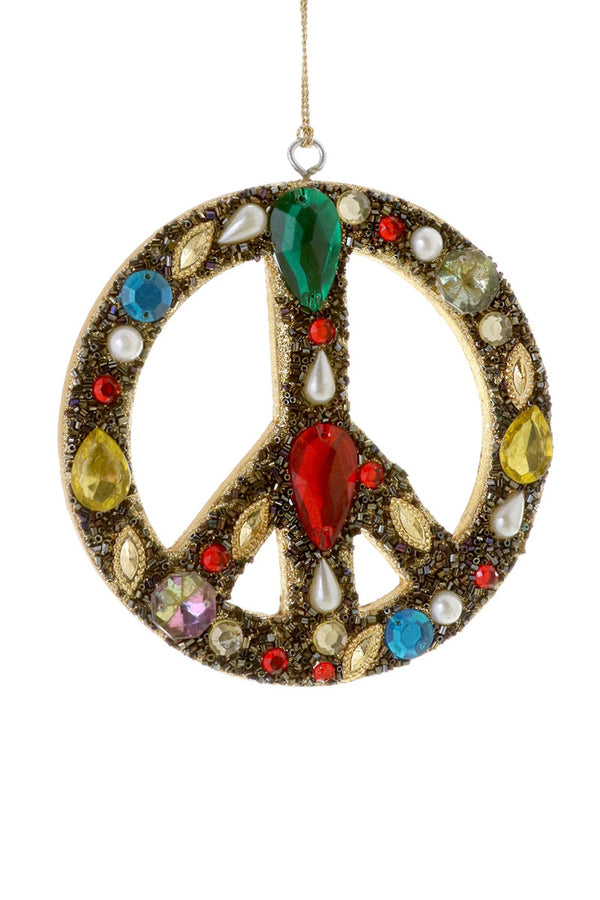 Beaded Rhinestone Peace Sign Ornament