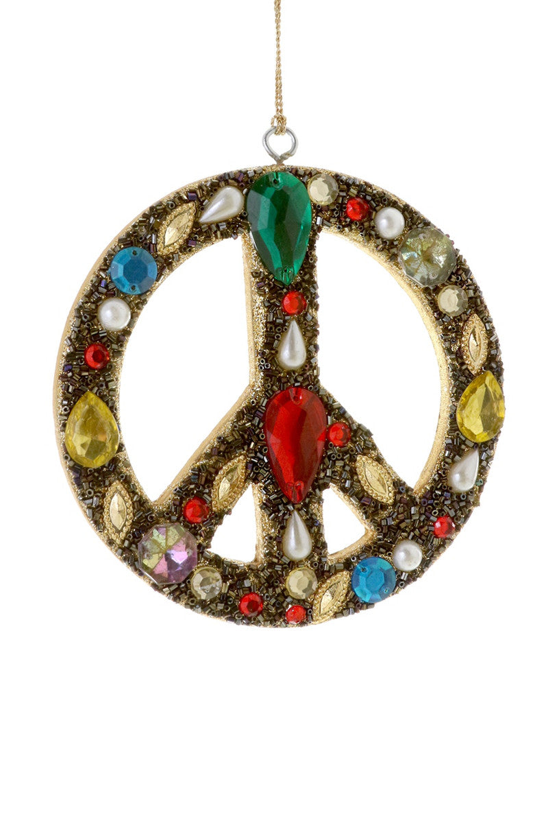 Beaded Rhinestone Peace Sign Ornament
