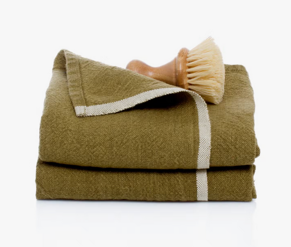 Chunky Linen Towels, Forest Green
