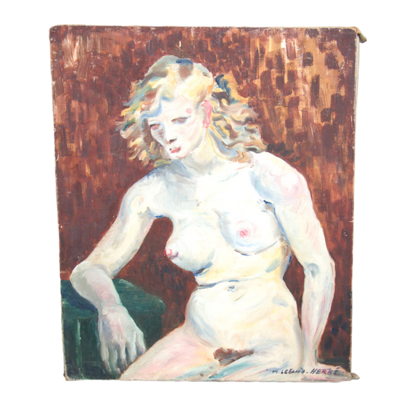 Antique Oil on Board Impressionist Nude
