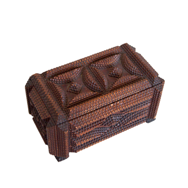 Antique Wooden Tramp Art Hinged Box