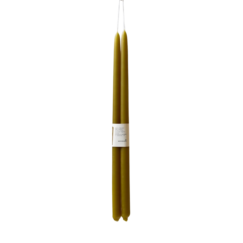 Organic Beeswax Candle Pair, Green Tea, Long