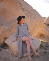 Grey Striped Muslin Cotton Shirt Dress