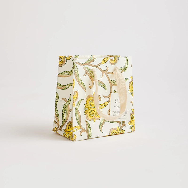 Block Print Gift Bag, Yellow Flower, Small