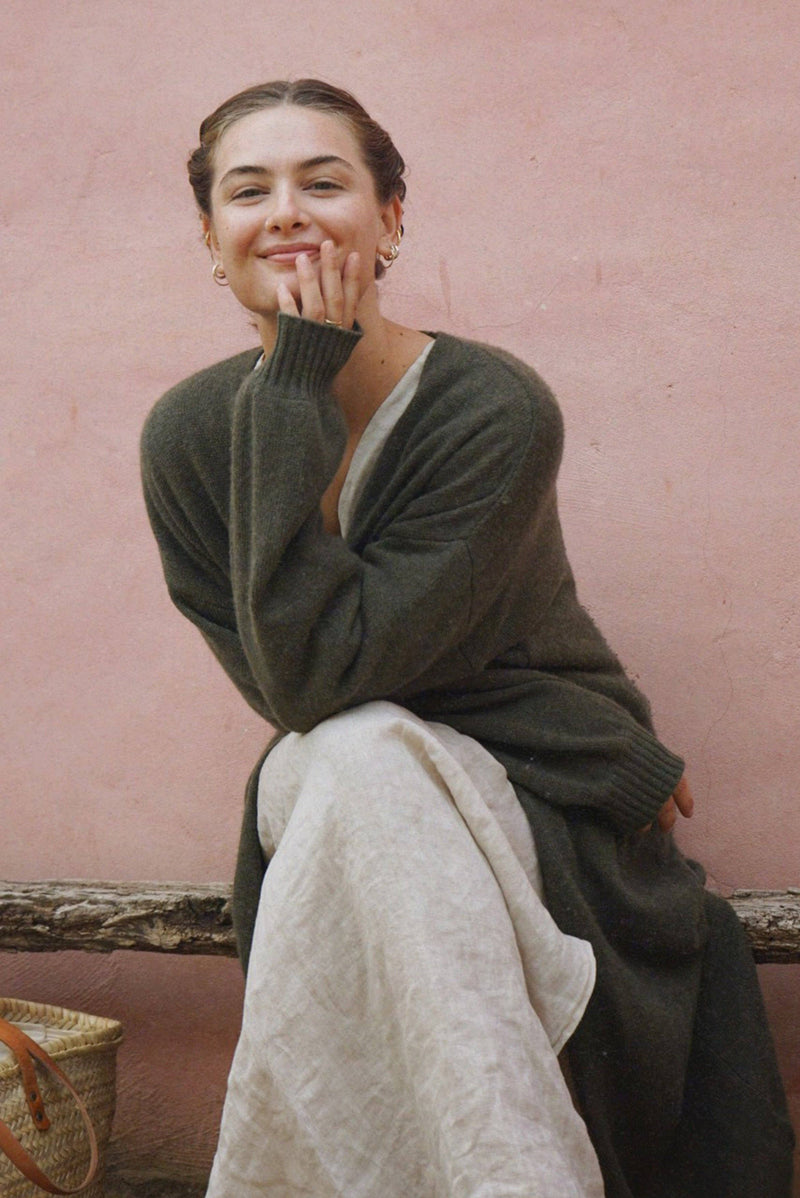 The Cashmere Marlow Long Cardigan - Fern