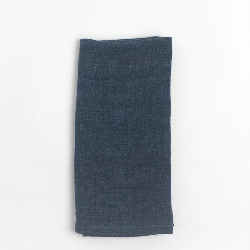 Stone Washed Linen Hemmed Dinner Napkin, Navy