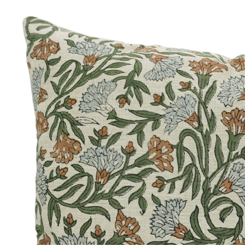 18x18 Block Print Linen Throw Pillow - Thorny Stems
