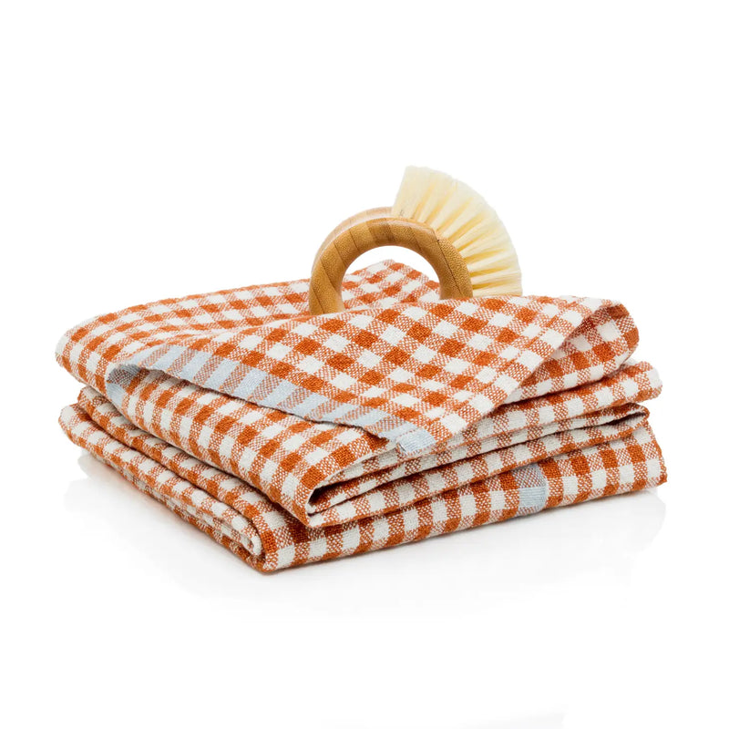 Gingham Towels, Blue / Cognac