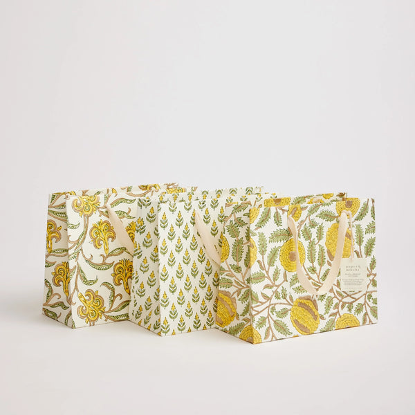 Block Print Gift Bag, Yellow Flower, Medium