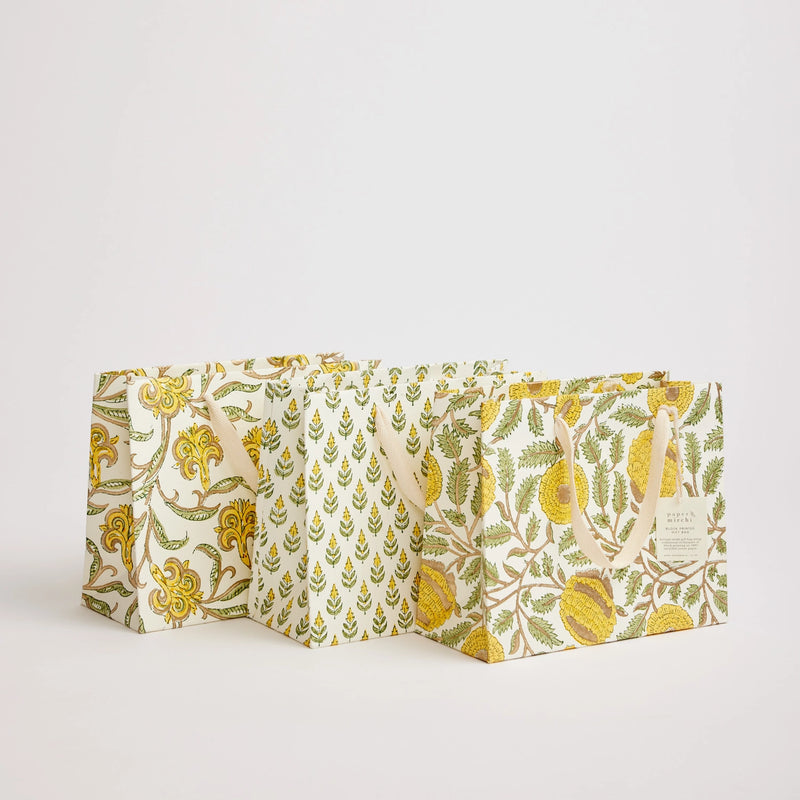Block Print Gift Bag, Yellow Flower, Medium