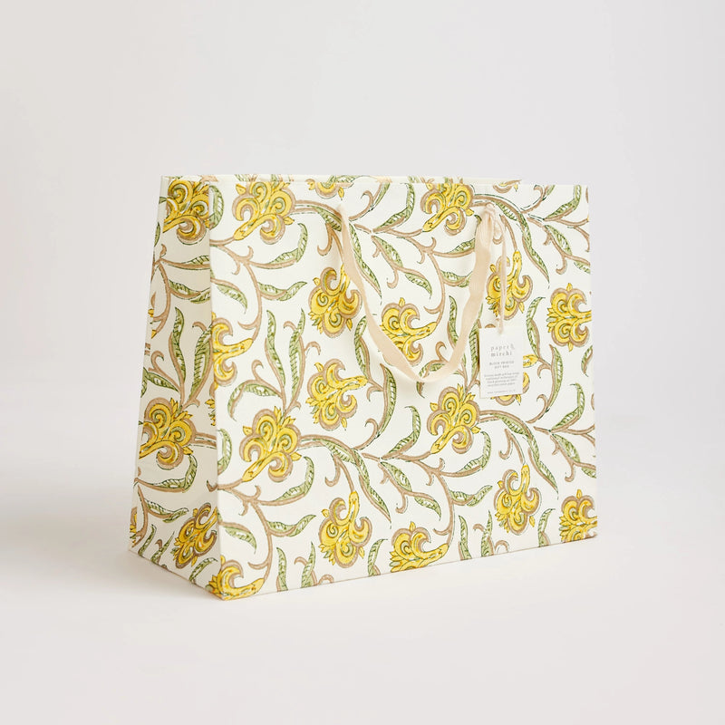 Block Print Gift Bag, Yellow Flower, Large