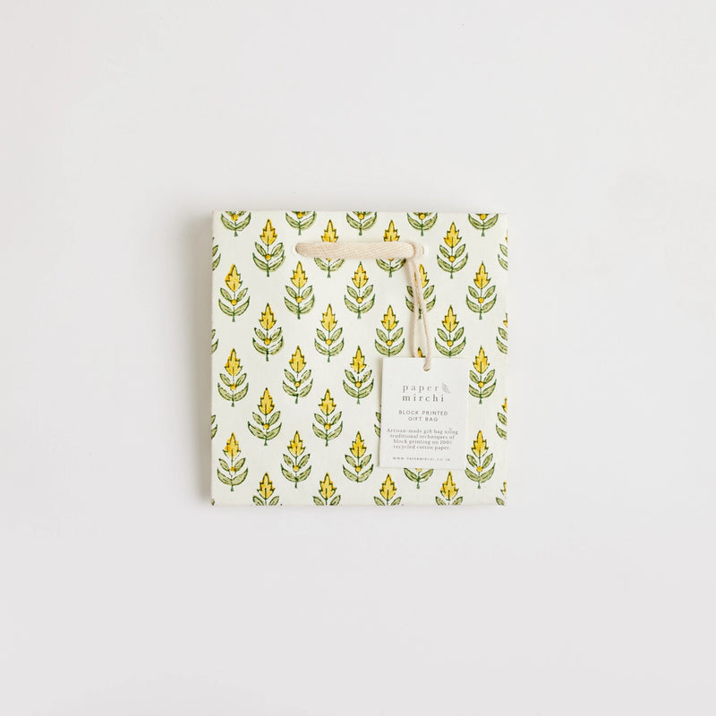 Block Print Gift Bag, Yellow Flower, Small
