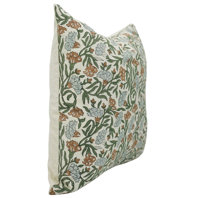 18x18 Block Print Linen Throw Pillow - Thorny Stems
