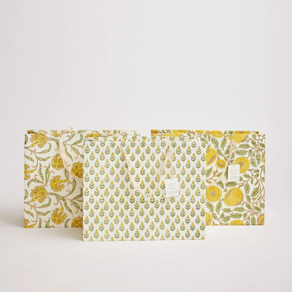 Block Print Gift Bag, Yellow Flower, Large