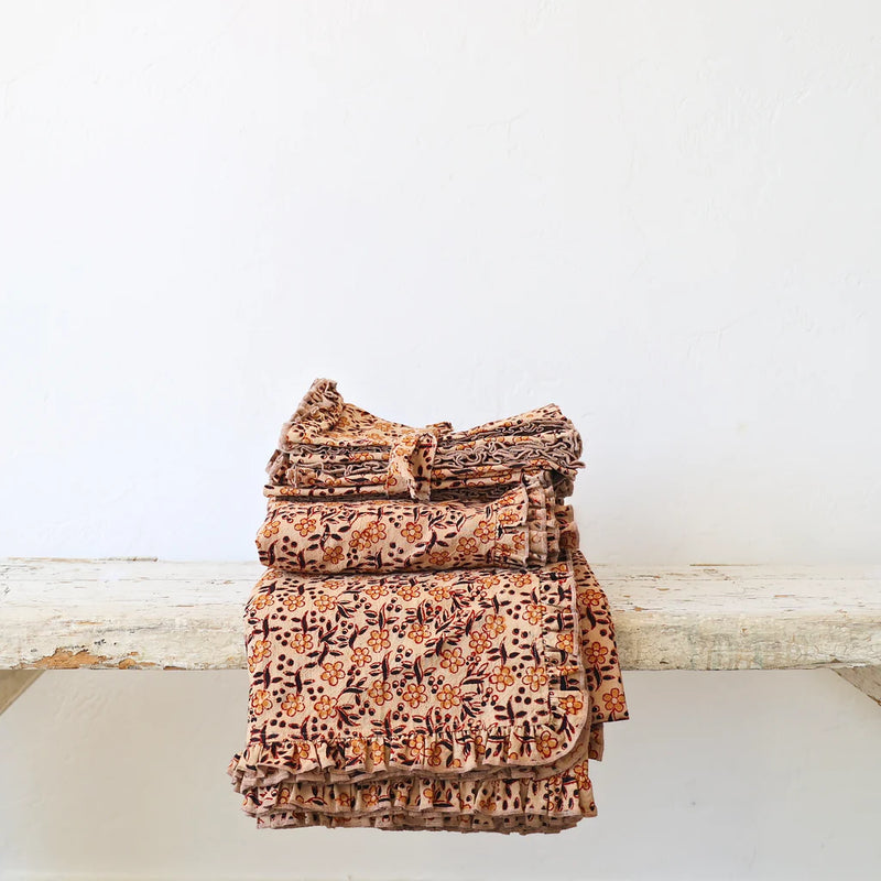 Anika Block Print Tablecloth, Tan Floral