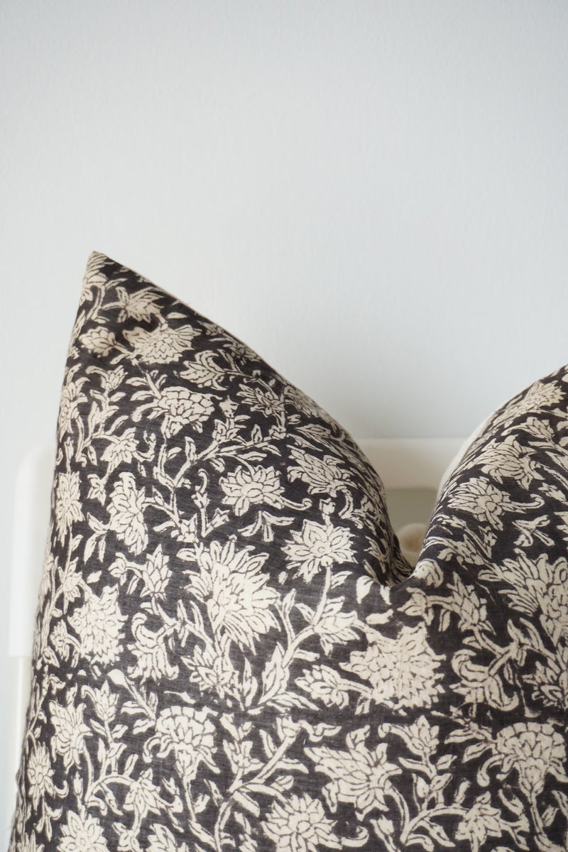 Black and Cream Flower Print Pillow