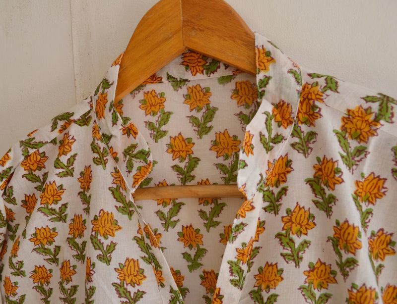 Block Print Yellow Flower Dress