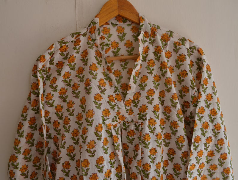 Block Print Yellow Flower Dress