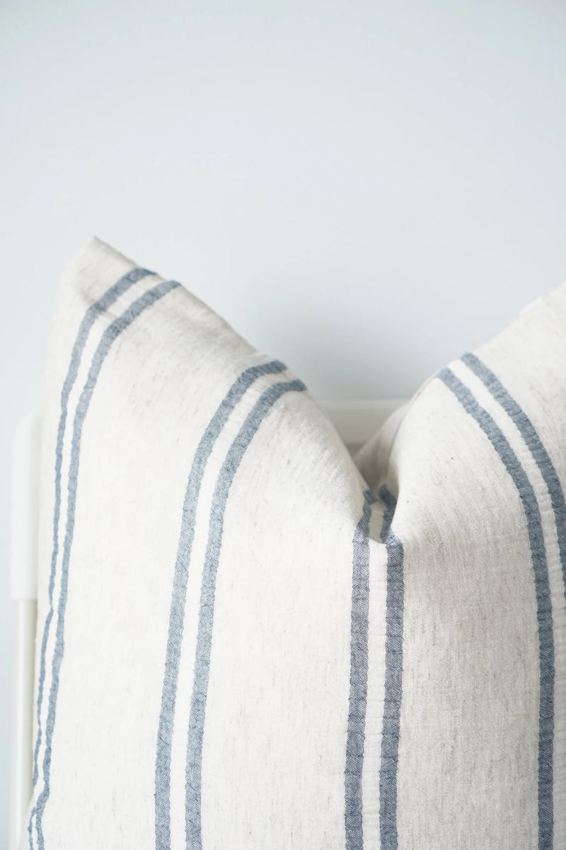 White with Blue Stripes Cotton Pillow