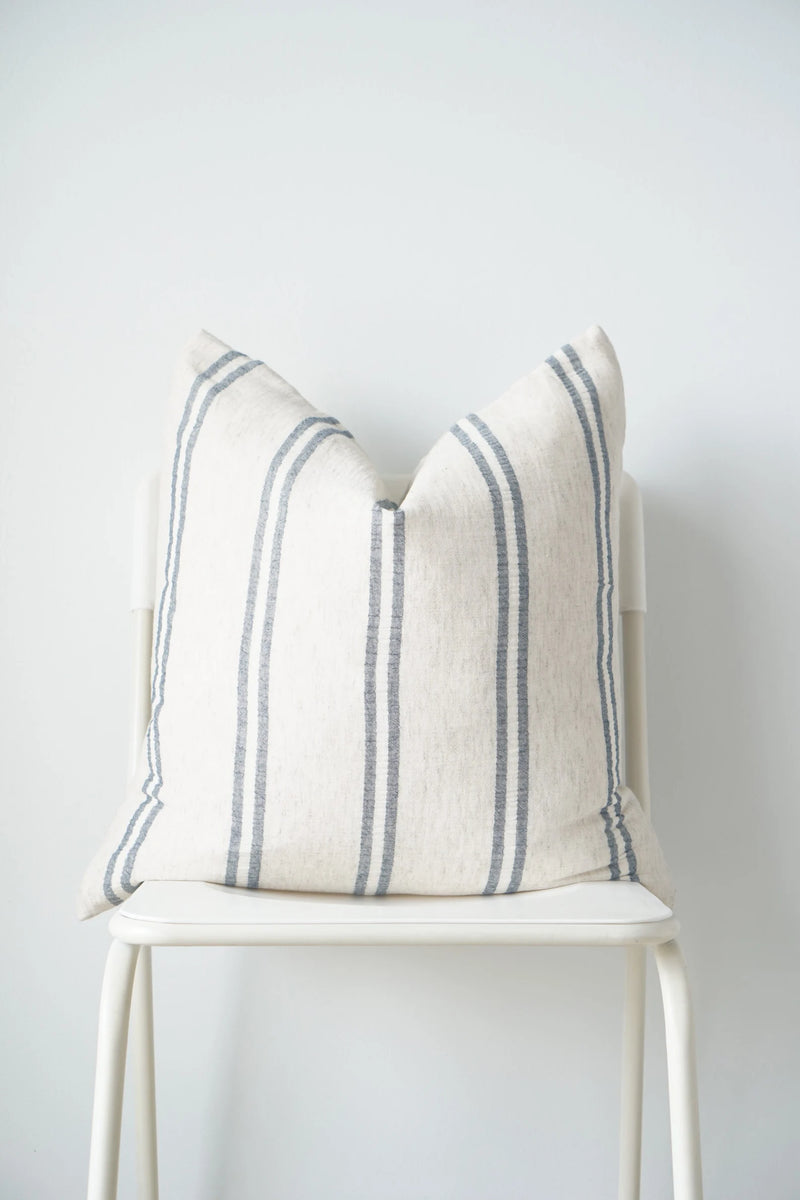 White with Blue Stripes Cotton Pillow