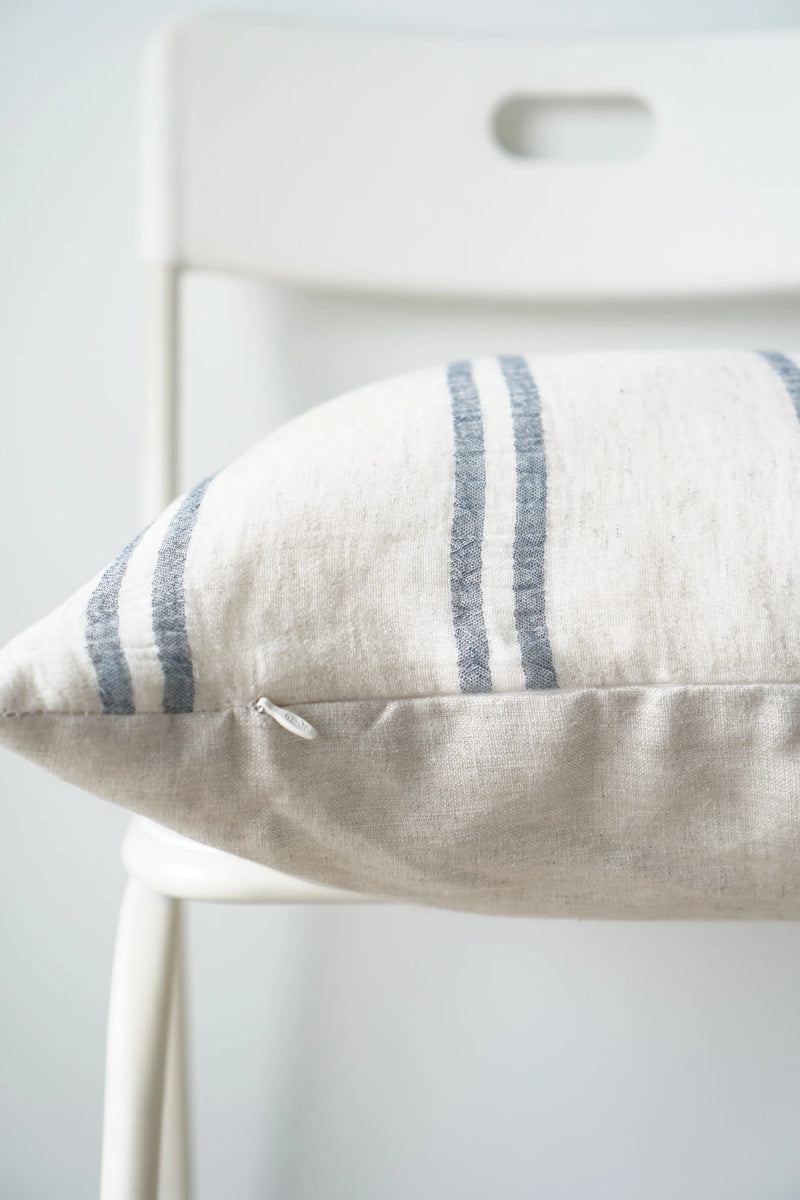 White with Blue Stripes Cotton Pillow